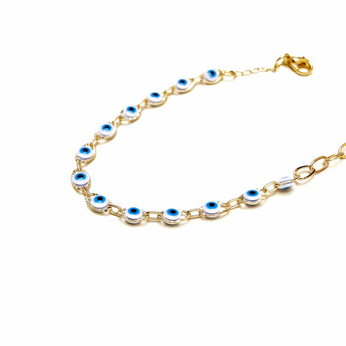 DENMAMX Pulsera ojo turco blanco con azul